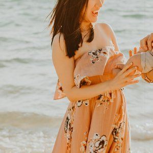 Blush Strapless Floral Maxi Dress